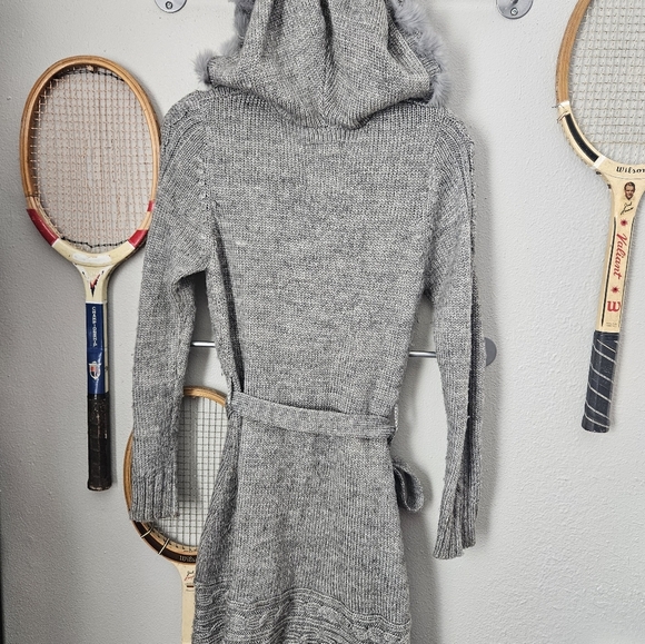 Lapis button down grey sweater size large wool tie waist penny lane Duster lapis - Picture 7 of 12